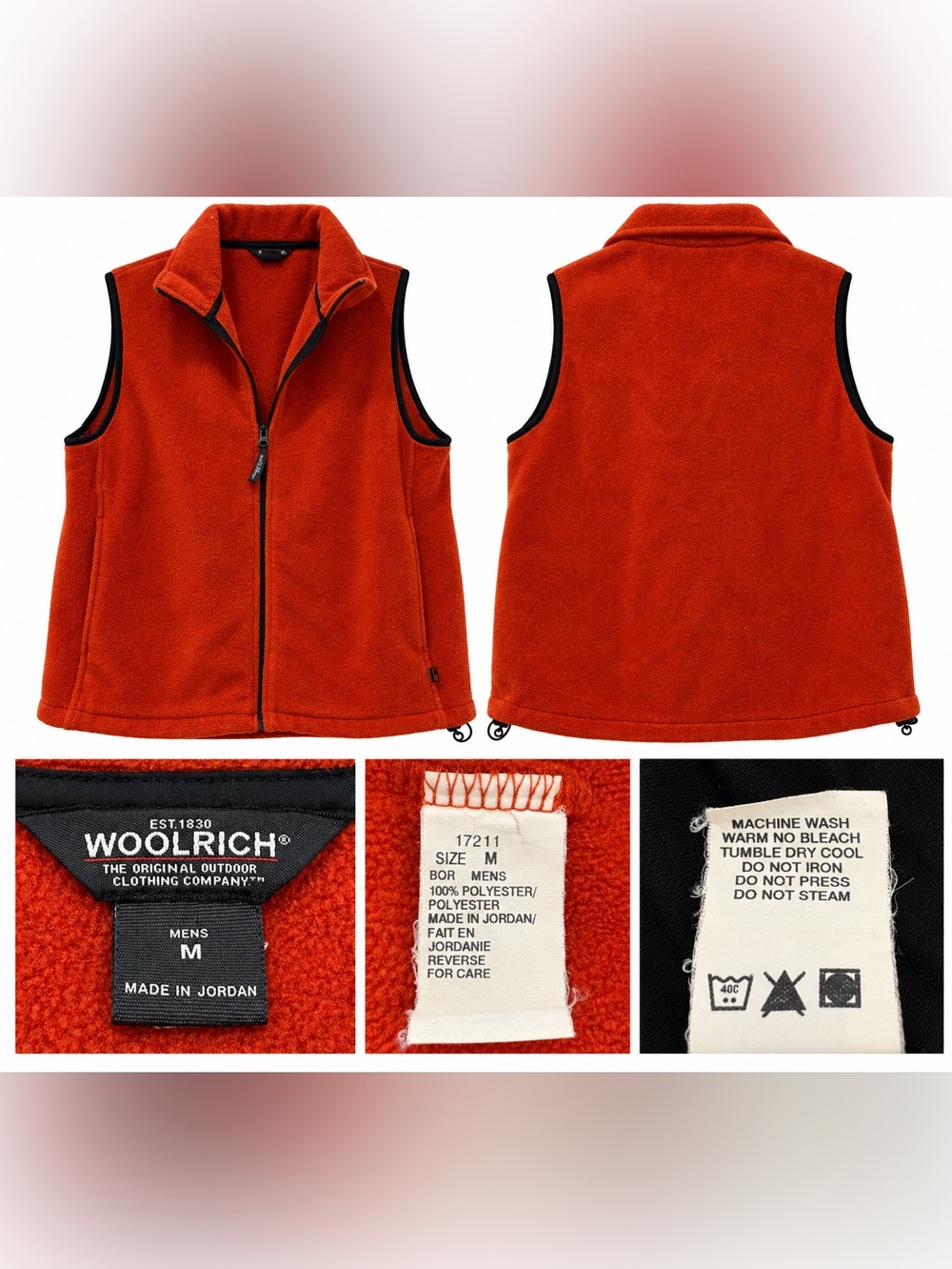 Woolrich Men’s Medium Rust Orange Fleece Vest